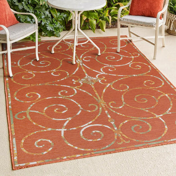 Danae Classic Cottage Filigree Scroll Reversible Machine-Washable Indoor/Outdoor Area Rug